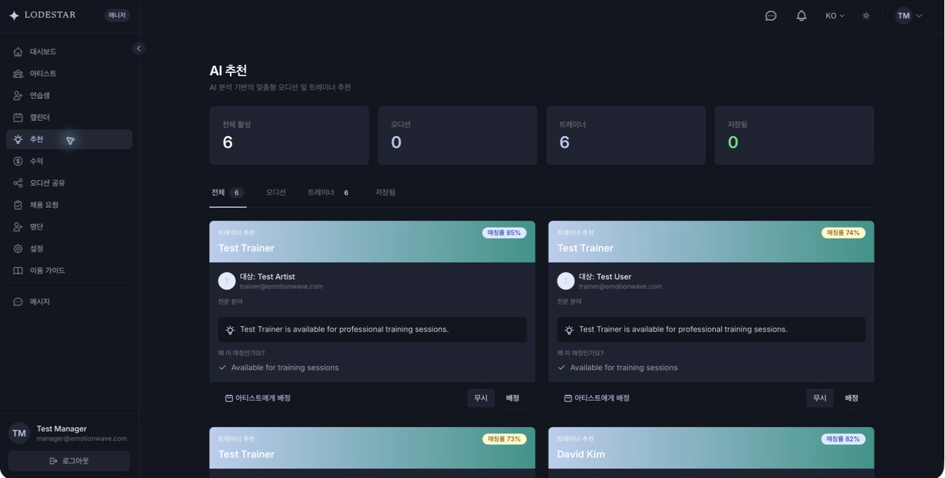 매니저 워크스페이스: AI 추천